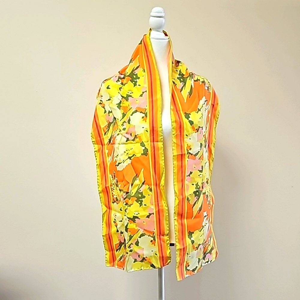 Talbots 💯 silk Floral Scarf - Yellow, Orange, green, peach, Pink